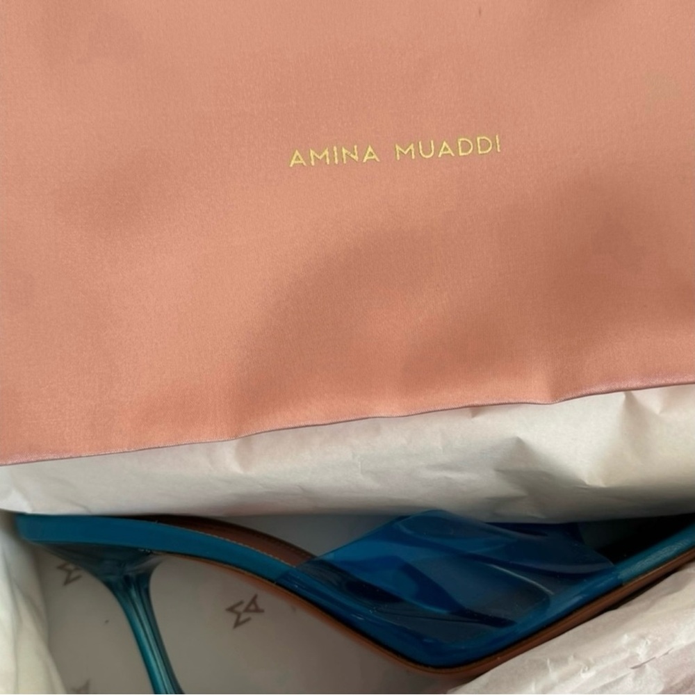 Amina Muaddi Blue Lupita Pvc Metallic Mules. AUTHENTIC! EU 38,5 size. - Picture 9 of 15